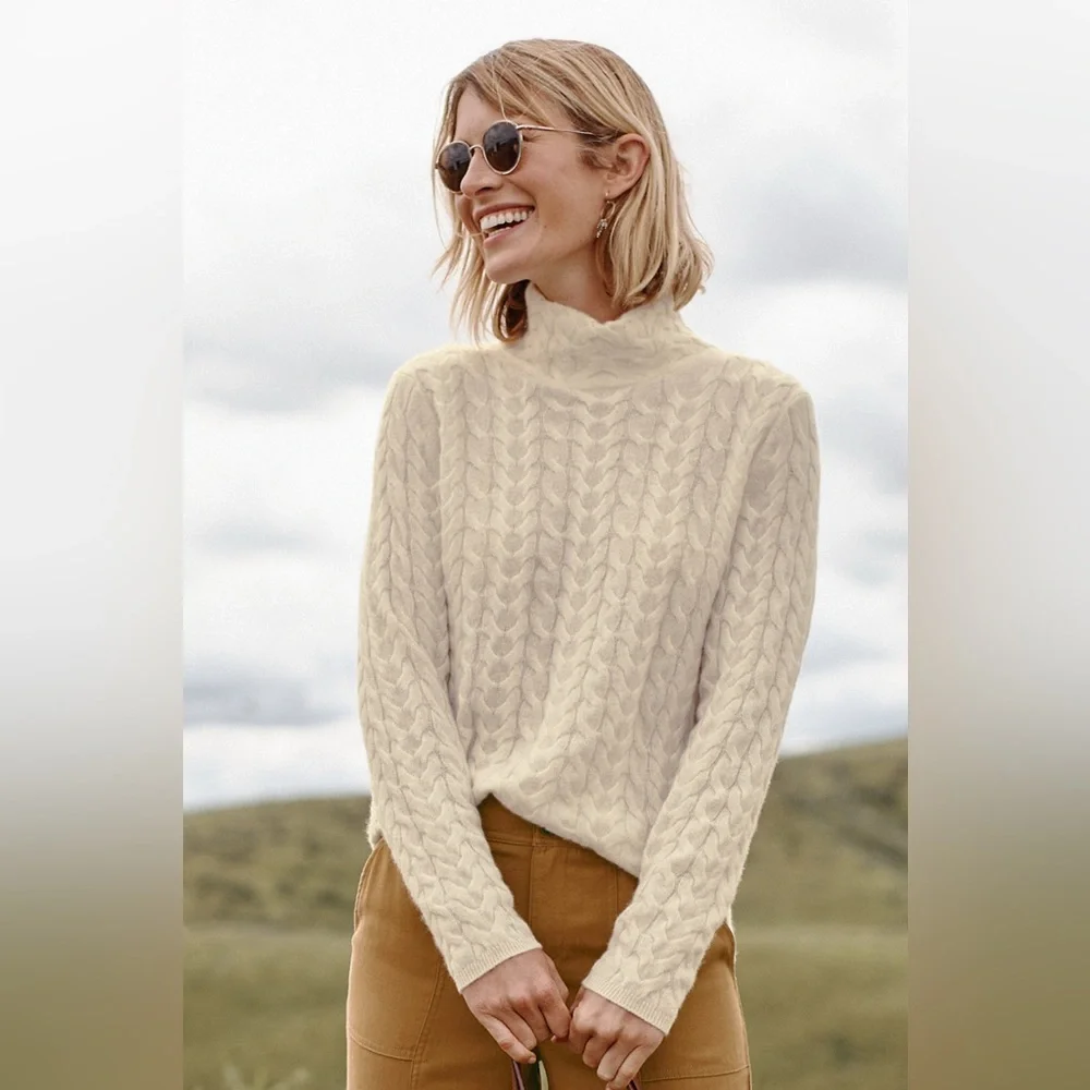 ♥️Garnet Hill Cashmere Cabled T-Neck - Picture 15 of 15
